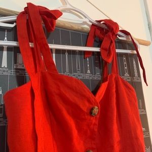 Red linen Wilfred dress.